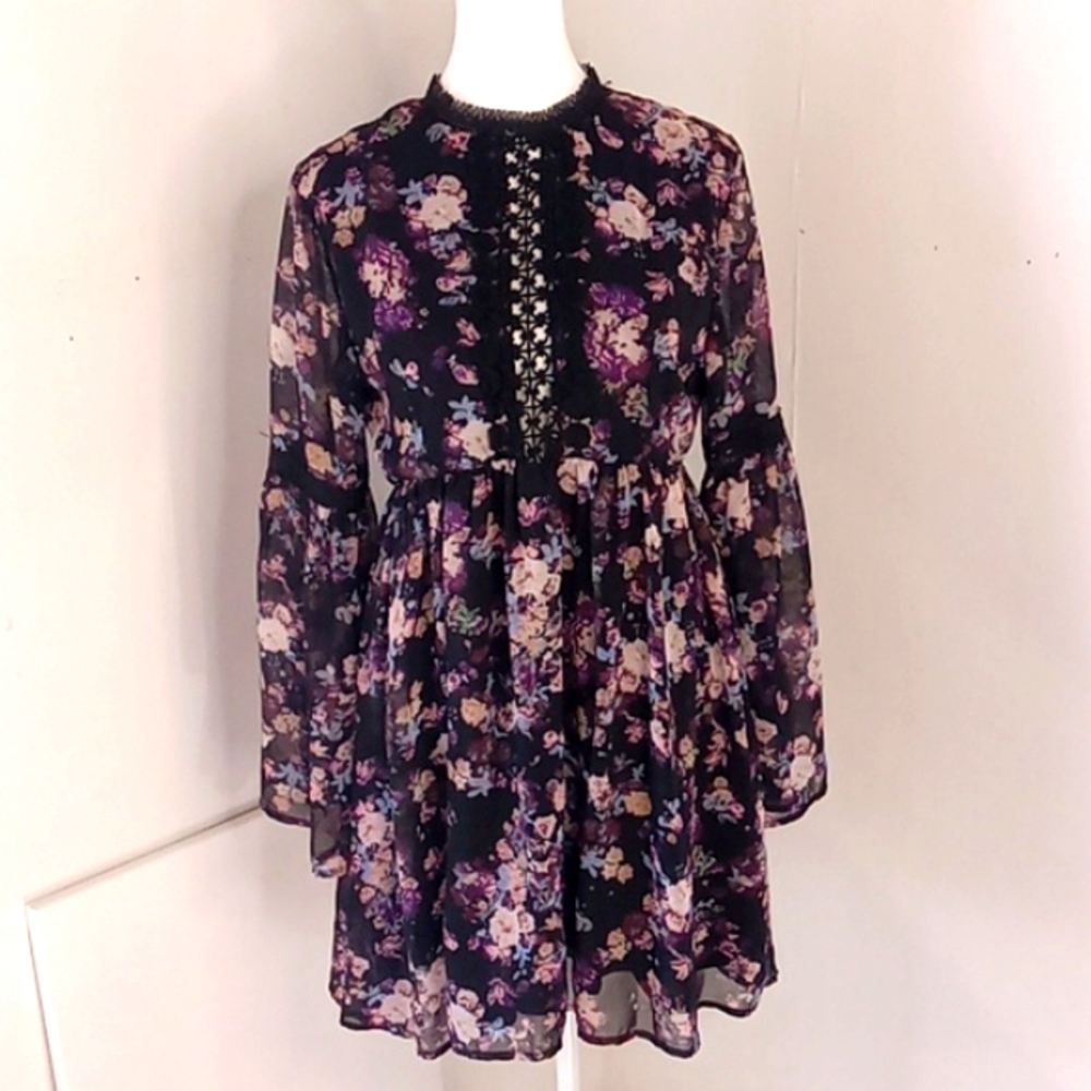 California MoonRise Women's Mini Dress Floral Size S Black